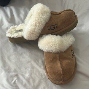 UGG Tan and Cream Shearling Slippers